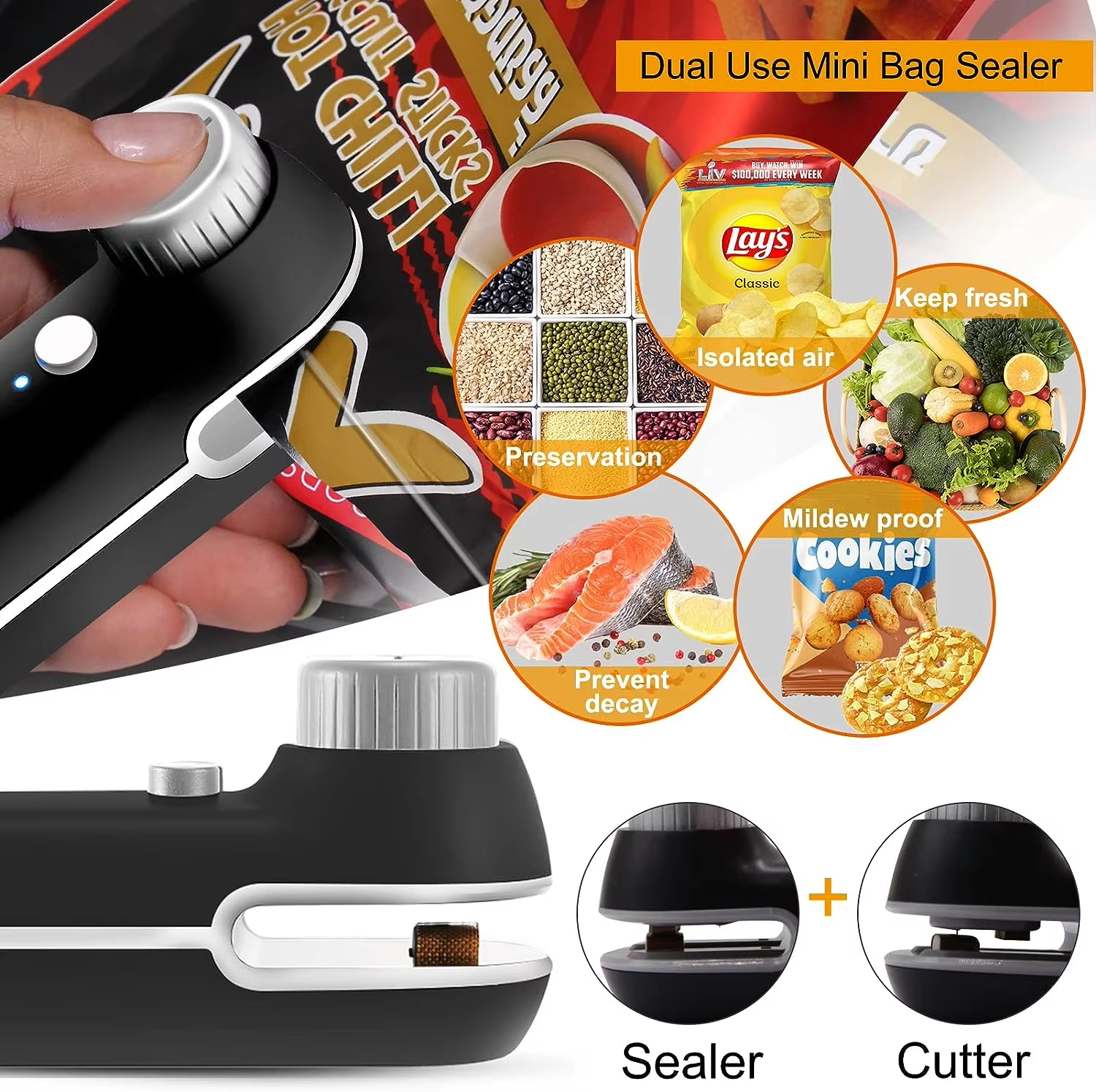 Xiaomi Oplaadbare USB 2-in-1 tas Mini Heat Sealer Opbergtas Plastic pakket Snack Sealer Clip Bag Handheld Heat Sealer Bag