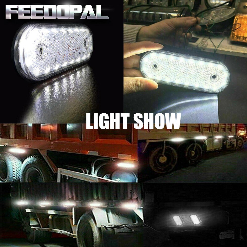 Feedopal 4X 20 Led Oval White Side Marker Indicator Signal Light Ontruiming Lamp Auto Caravan Vrachtwagen Trailer Vrachtwagen Van 24V