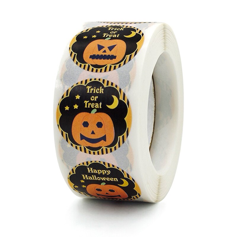 Kids Cartoon Pumpkins Sticker Roll Colorful 500-Count Stickers Round Grimace Sticker Halloween Party Supply