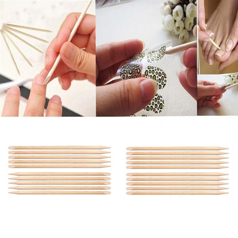 50 stk nail art orange træpinde neglebånd pusher remover død hud pusher rensepind manicure værktøj