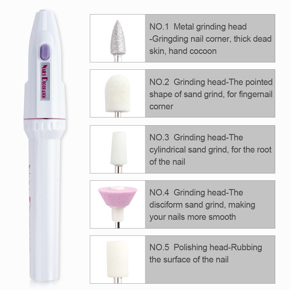 Mini pulidora eléctrica para uñas, accesorios de la máquina pulidora portátil para manicura y pedicura, 1 Juego de 5 Bits