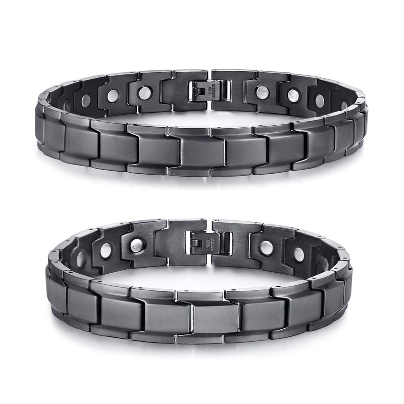 12mm schwarze magnetarmbänder und fußkettchen für herren aus edelstahl, energie-therapie-schmuck, lässiges herrenarmband, pulseira