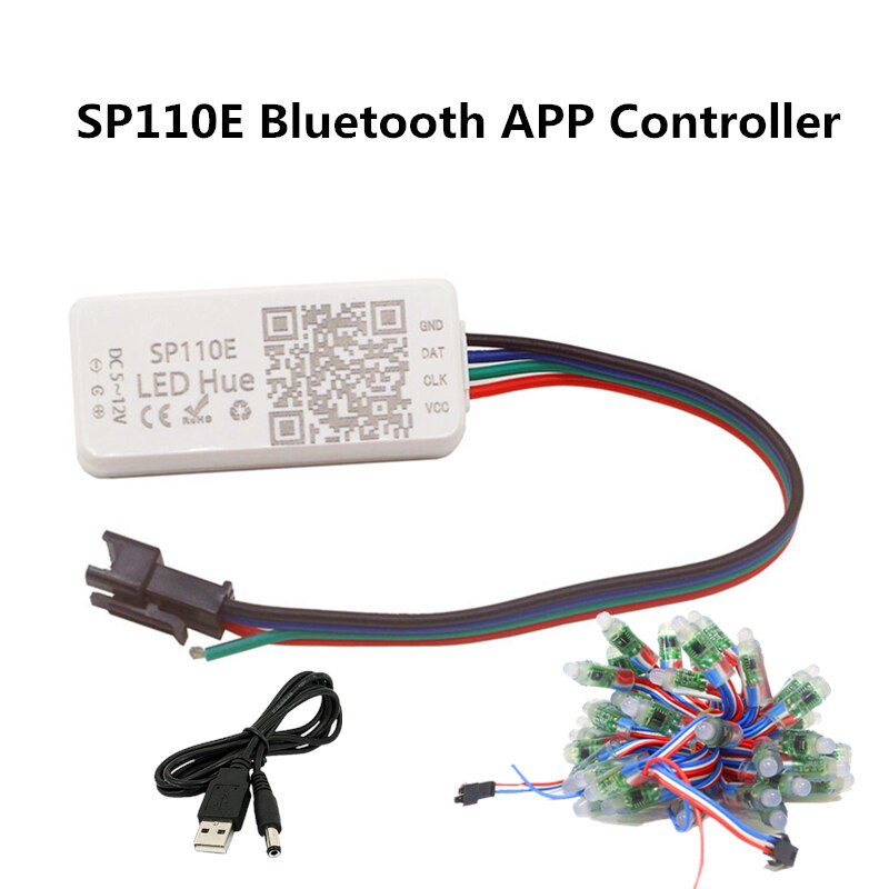1 sæt  dc 5v ws2811 fuldfarve 50 dioder  ip68 vandtæt rgb pixel led modul + bluetooth / wifi / musik fjernbetjening app led controller: Sp110e bluetooth