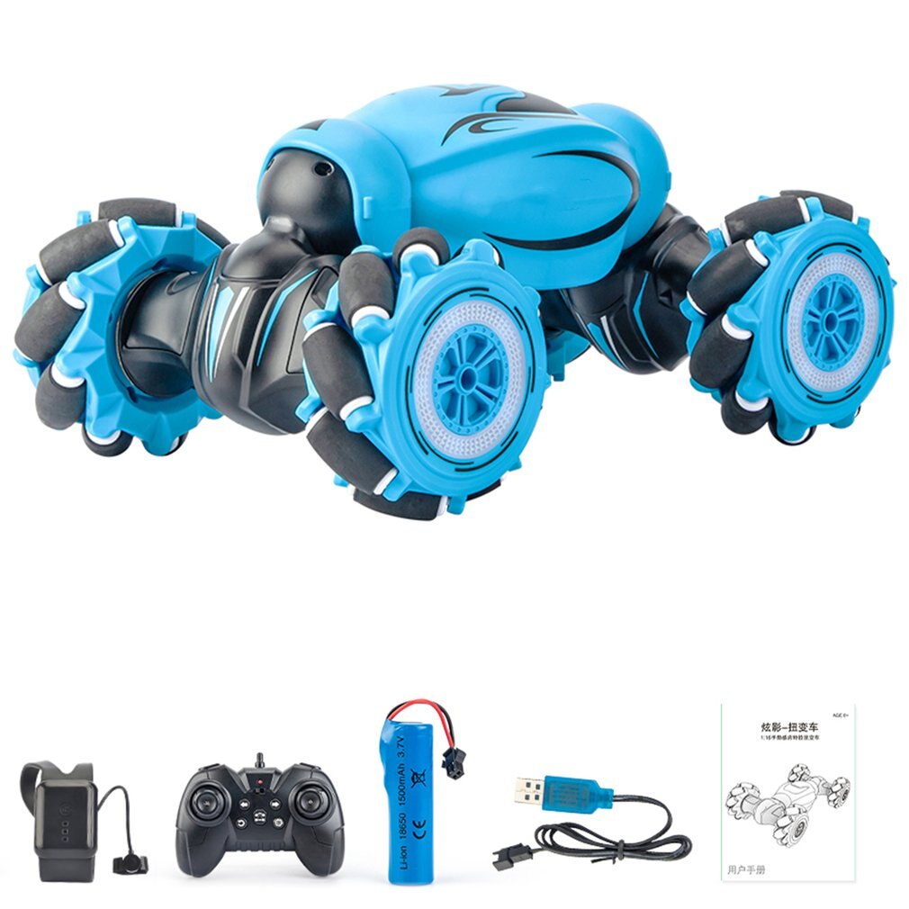 D876 1:16 4WD Rc Auto Gebaar Sensor Muziek Licht Twist Hoge Snelheid Stunt Afstandsbediening Off Road Drift Voertuig Auto: Blauw