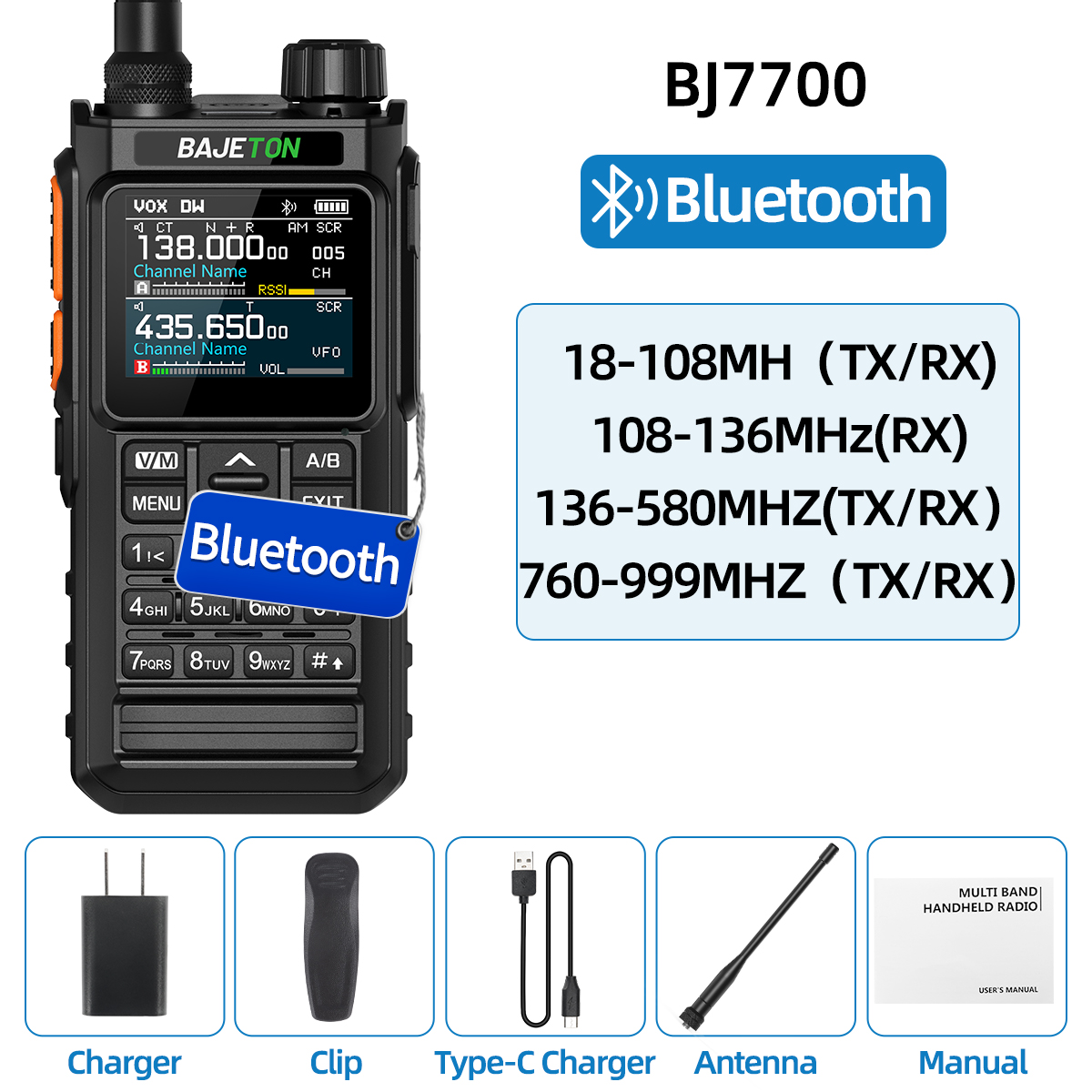 BAJETON BJ7700 Walkie Talkie Multi Banda Sem Fio Bluetooth Programação de Telefone Redução de Ruído AM FM Ham Rádio Para Acampamento BJ8200: Camuflagem / American