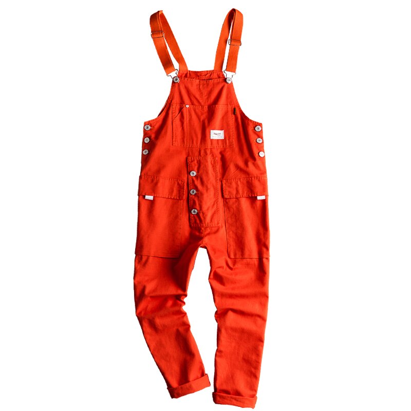Europe, Japan and Korea street style jumpsuit men's casual retro overalls trend overalls: XL / Red