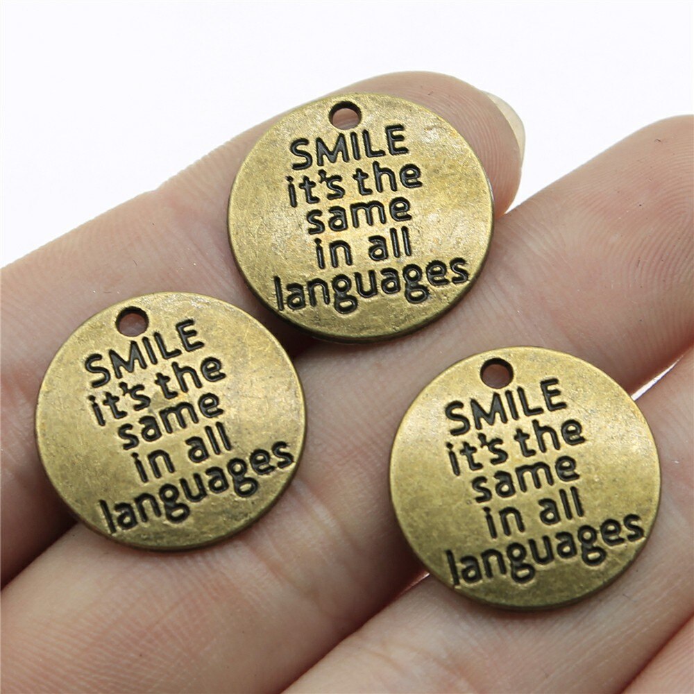 10pcs Round Inspire Nameplate Live Laugh Love Live Your Dream Never Give Up Karma Charms For Jewelry Making Diy Crafts Making: BROWN
