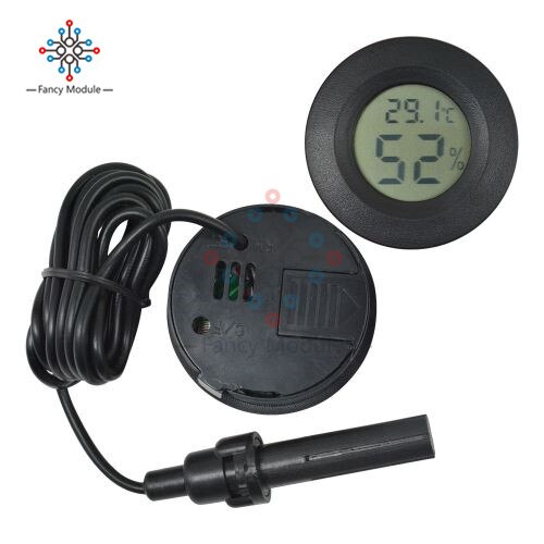 Mini LCD Digital Thermometer Hygrometer Temperature Indoor Convenient Temperature Sensor Humidity Meter Gauge Instruments Cable: Round Cable Black