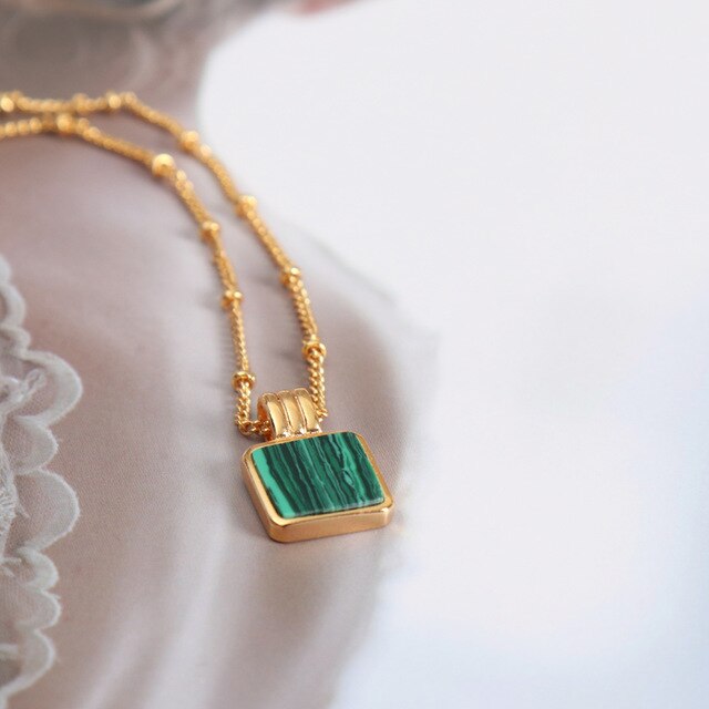 HangZhi 2020 nuovo Vintage ▾ piazza Verde malachite Borsette Del Pendente Geometrico Breve Clavicola Collana per Le Donne Del Partito Dei Monili Caldi: A   Malachite