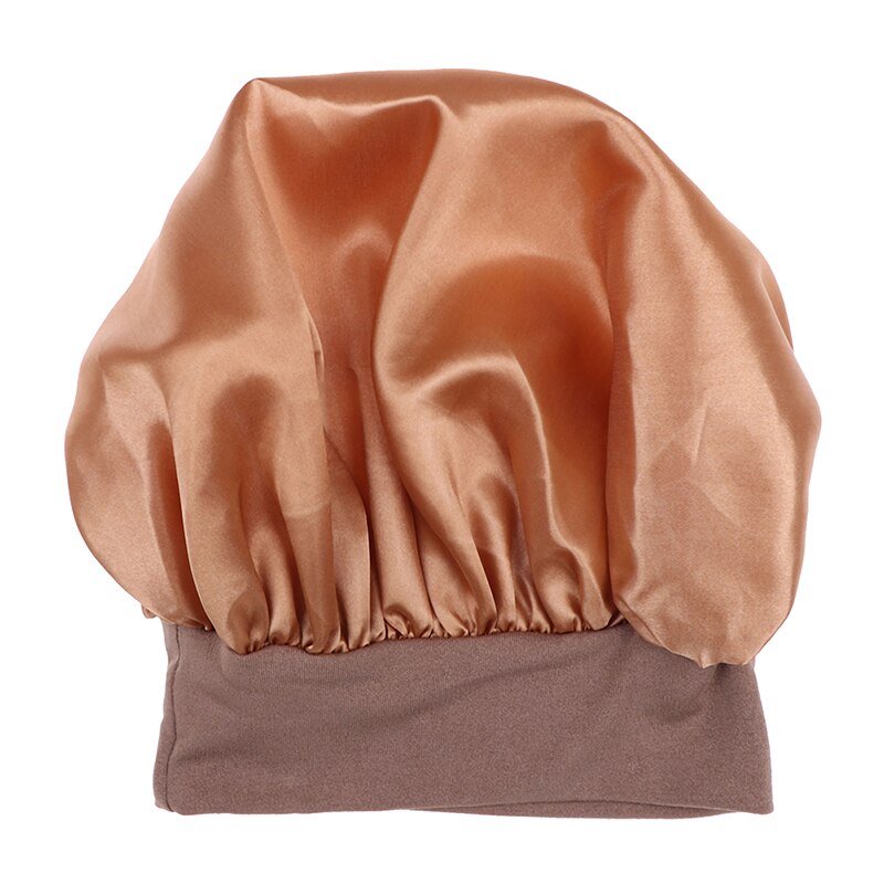 1pc Satin Sleeping Hat Night Sleep Cap Hair Care Bonnet Nightcap For Women Men Unisex Cap Bonnet: goldcolor