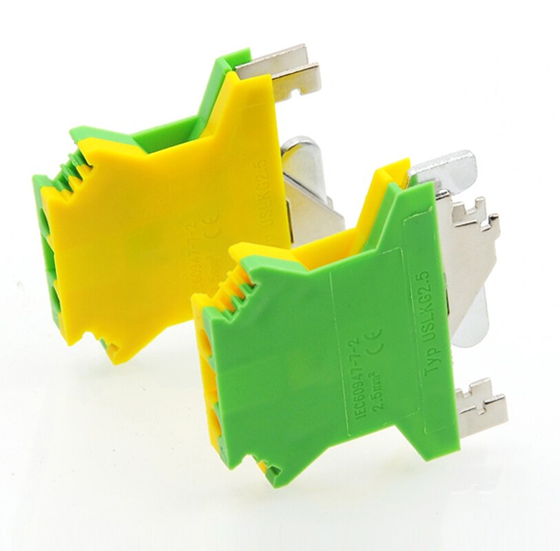50Pcs Aardklem Blokken Din Rail Schroef USLKG3 Morsettiera Terminal Blokken UK-3N Geel Groen Aarding Connector 2.5mm2