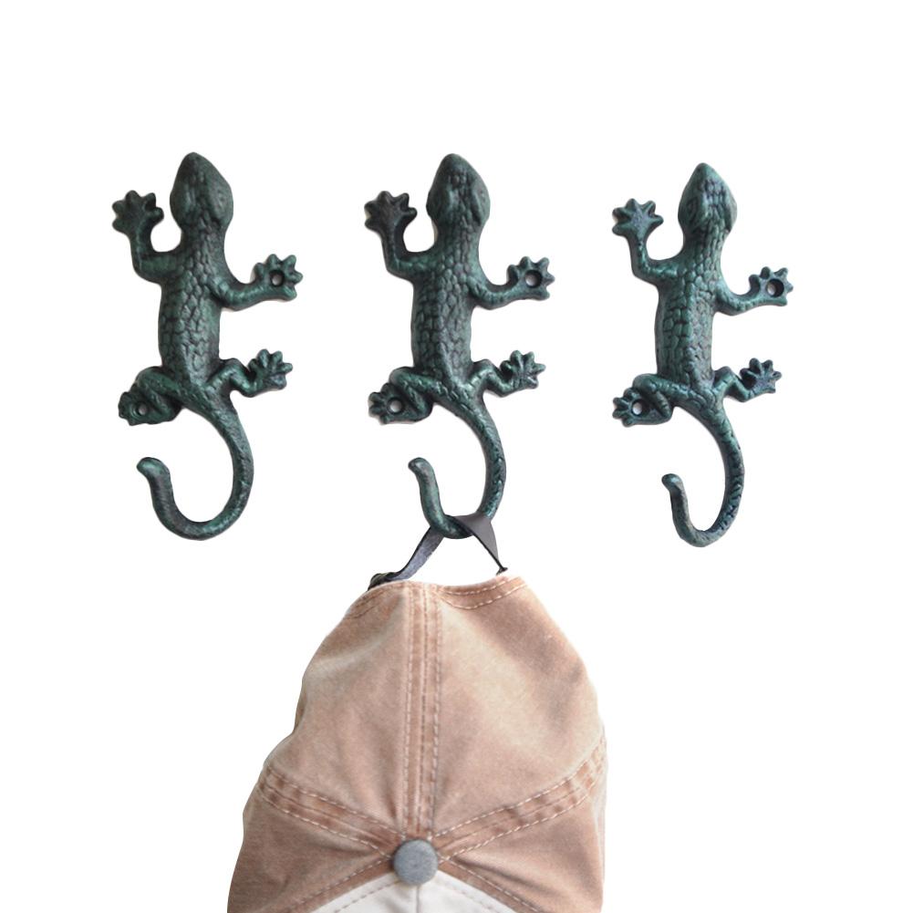 Gancho de parede de ferro fundido vintage gecko em forma de pano gancho armário botões de parede antigo decorativo jardim gancho decoração de parede