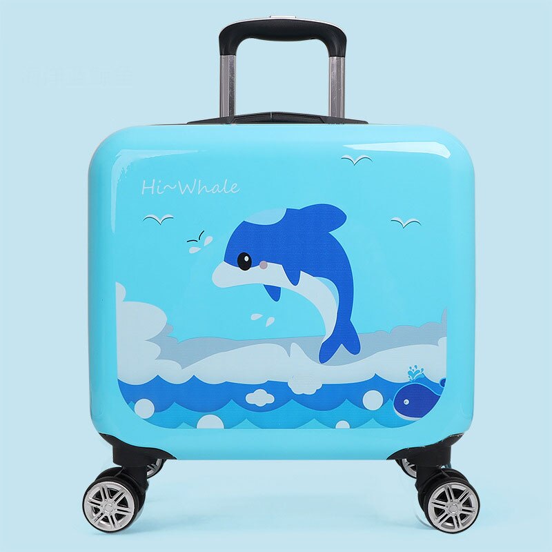 Child Boarding Trolley 16 inch Cartoon Suitcase Large Capacity Luggage Universal Wheel Student Suitcase Hanimom: Marine blue whale