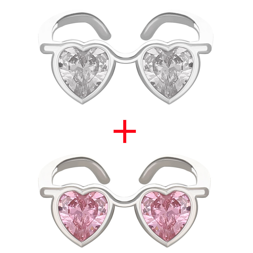 Schattige Roze Hartvormige Bril Ring Voor Vrouwen Mode Ingelegd Zirkoon Bril Verstelbare Ringen Sieraden Paar Items 2023: green