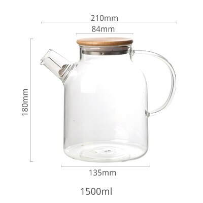 Slanghåll värmebeständiga flaskor kallvattenkannor hög borosilikatglasflaska stor kapacitet 34oz 61oz med koppar: 1500ml