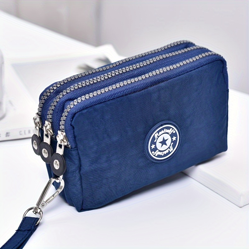 Dreischichtige kurze Handytasche mit Reißverschluss, modische Hand-Make-up-Damentasche, tragbare, wasserdichte, mehrschichtige Taschentasche: Blau