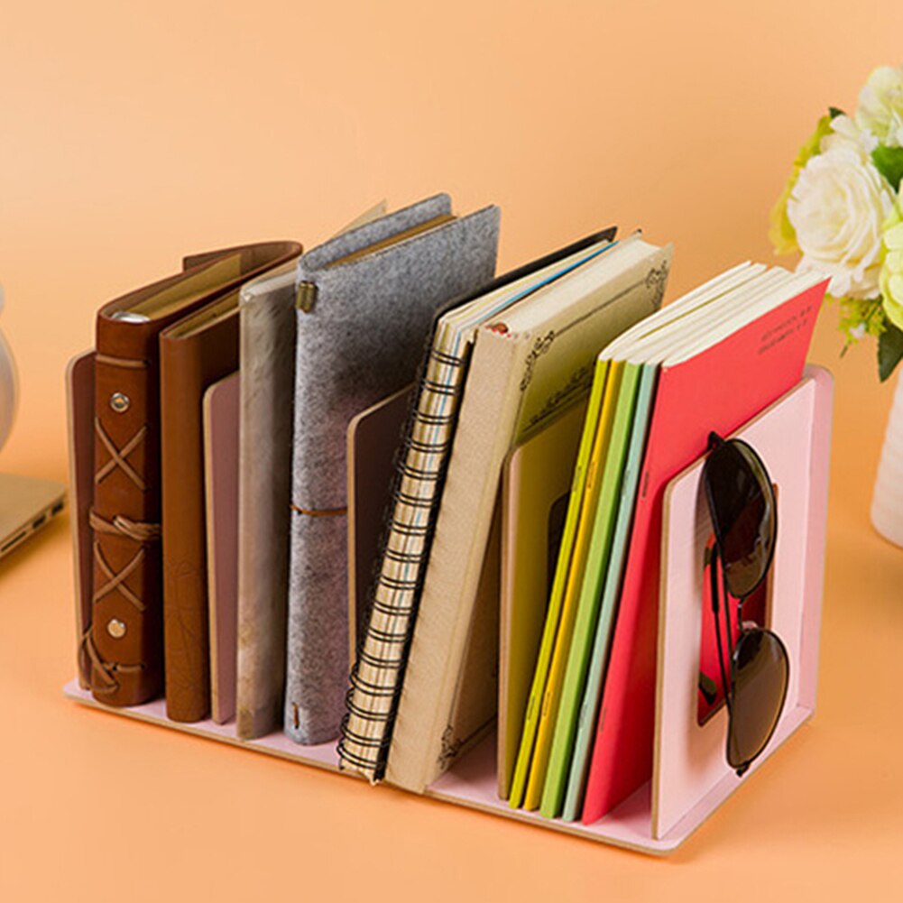 Simple Multi-Tier Bookshelf 4 Grids Storage Shelf for Books Sundries DIY Wood Cabinet Desk Book Rack For Home Children