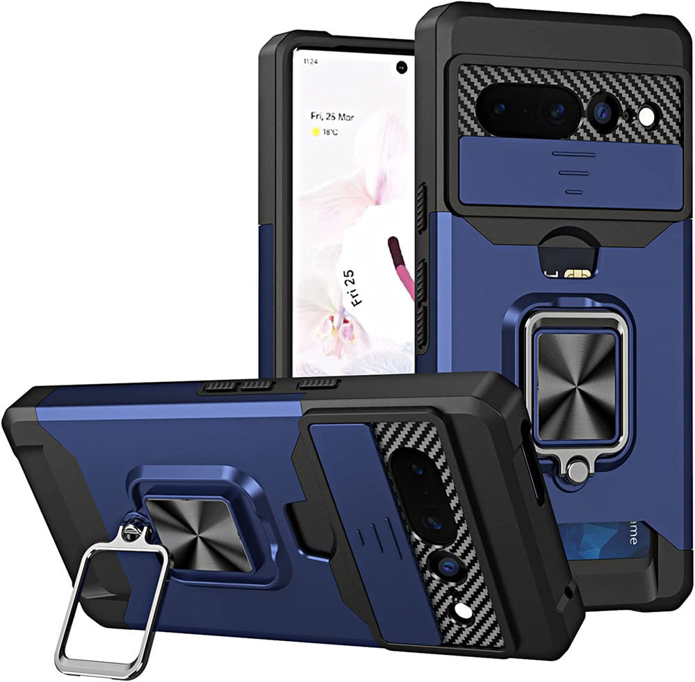 Pixel7 For Google Pixel 7 Pro Case Card Slot Bag Finger Ring Holder Stand Cover Pixel 7 Pro Phone Funda For Google Pixel 6 7 Pro: Cotton Fabric / Blue