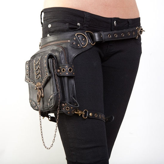 Vintage Steampunk Bag Steam Punk Retro Rock Gothic Retro bag Goth Shoulder Waist Bags Packs Victorian Style Women Men leg bag: Black-HG043