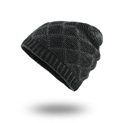 nouvelle de luxe tricot Beanie chapeau écharpe hommes hiver Plaid Plus velours écharpe épaissir couverture Cap écharpes Ski Bone: black cap