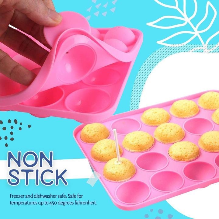 Pro Cake Pops Mold 20 Grids Big Size Silicone Ice Cream Mold Popsicle Molds Ice Tray Fruit Ice Moulds Round Shape Pink