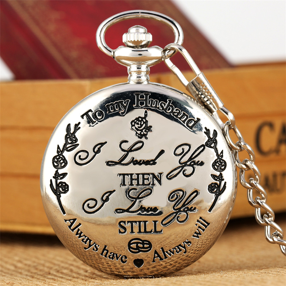 Engraved "To My Husband&quot Quartz Pocket Watch Luxury Gold/Silver/Black Hanging Pendant Clock Best Anniversary