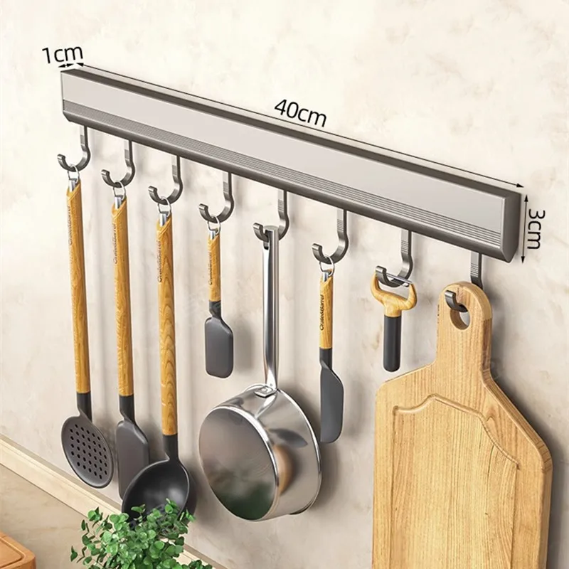 Manufacturers Supply Kitchen Hook Rack Punch-free Wall-mounted Rack Space Aluminum Hook Multi-functional Storage Row Hook Holder: DEEP BLUE