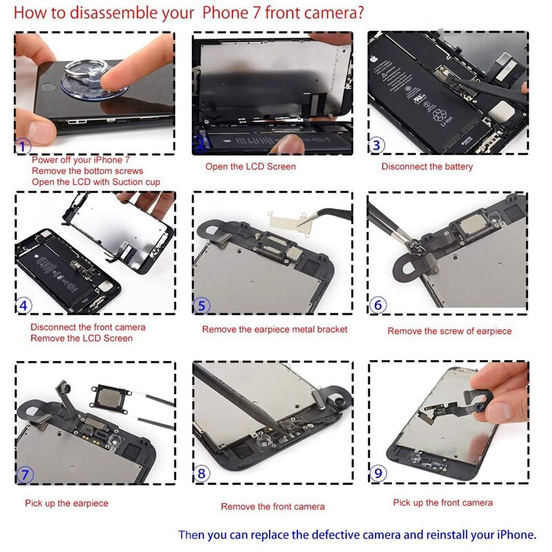 Frente de frente câmera sensor luz proximidade cabo fita montagem substituição para iphone 7 com ferramentas reparo