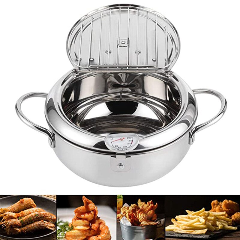 Friteuse Frietjes 304 Rvs Gas Frituur Aardappel Friteuse Met Olie Kookpot Gebakken Kip Met Thermometer