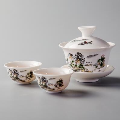 Gai wan tea set Bone China Tea Sets porcelain teapot tea set for travel Beautiful and easy kettle with 2 cups
