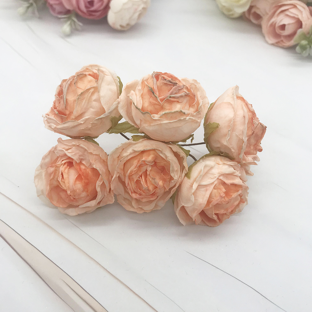 Guirnalda diy de 6 piezas de simulación, tocado de bosque, capullo de té europeo, borde , flor de seda Rosa retro, material de decoración de brotes: Oro
