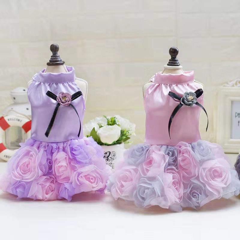 Dog clothes summer thin rose dress for small dogs pet wedding dress dog short skirts vest teddy french bulldog Pomeranian