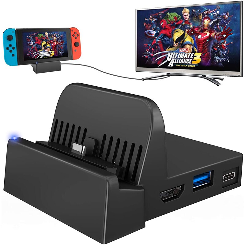 Tragbare mini-switch-tv-dockingstation mit ladeständer als ersatz für das nintendo switch dock-set, kompakter switch-zu-hdmi-anschluss mit externem kabel: Default Title