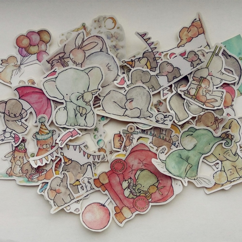 34pcs Cute Animal Elephant Scrapbooking Stickers DIY Craft Sticker Decorative Paper Photo Albums Diary Decor