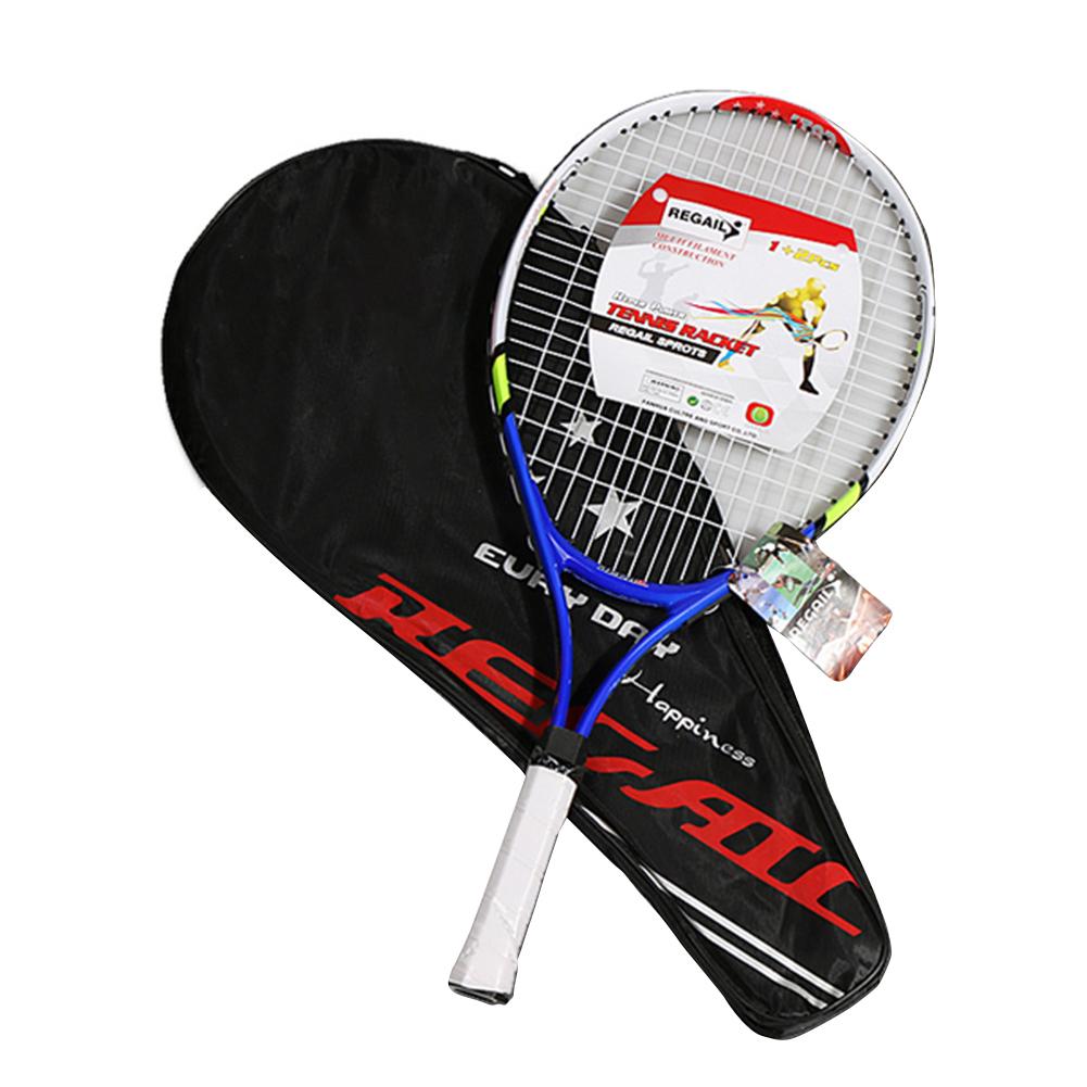 Tennisracket Aluminium Tennisracket Voor Kinderen Tieners Training Duurzaam Lichtgewicht Rood Geel Blauw Met Racket Tas: Blue