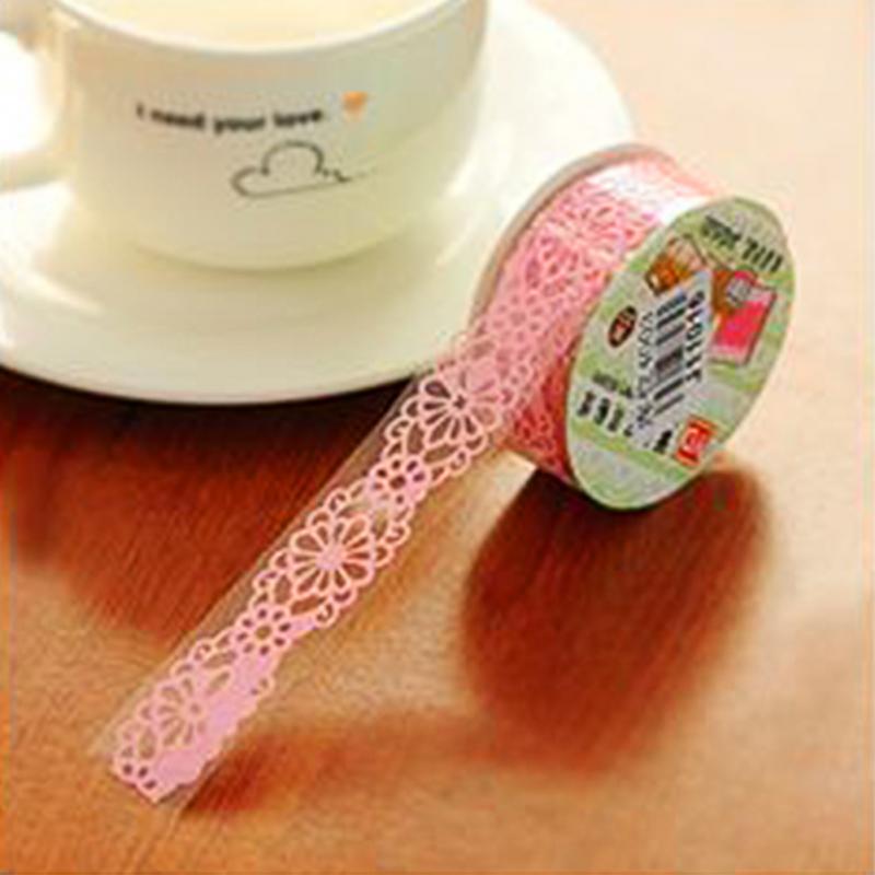 Kawaii cinta adhesiva de encaje de colores para decoración de álbum de fotos, decoración del hogar, cinta autoadhesiva de plástico