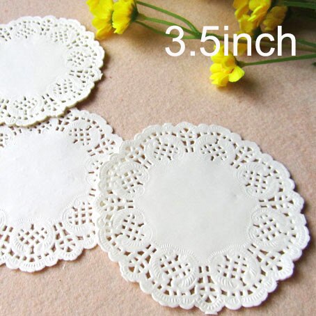 Napperon rond en papier dentelle de 3.5 pouces, blanc, rose, or, rouge, pour gâteau, tapis de décoration de Table, pour fête, mariage, noël, 100 pièces: 3.5inch White