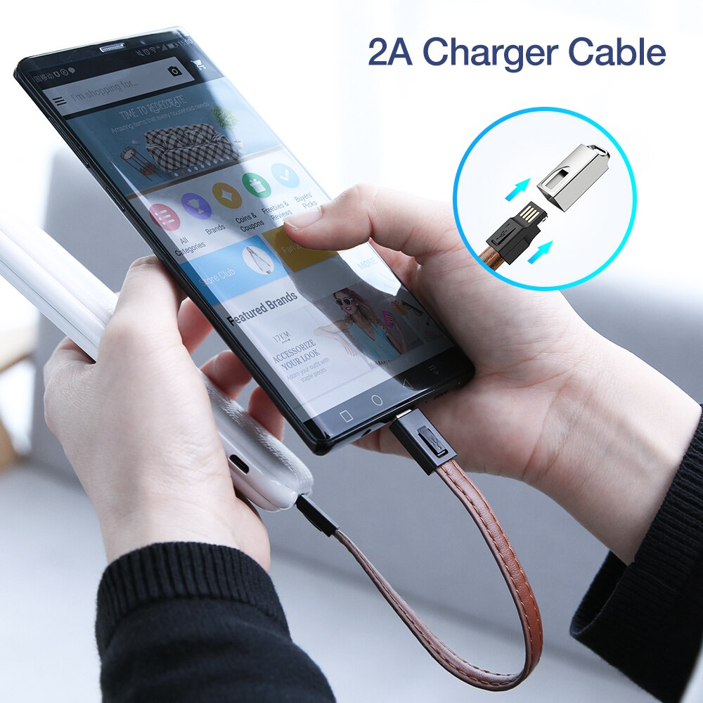 Raxfly Lederen Sleutelhanger Ring Usb Kabel Voor Saumsung Iphone 11 Pro Max Xr 20Cm Micro Usb Kabel Usb 1.8A opladen Data Draad