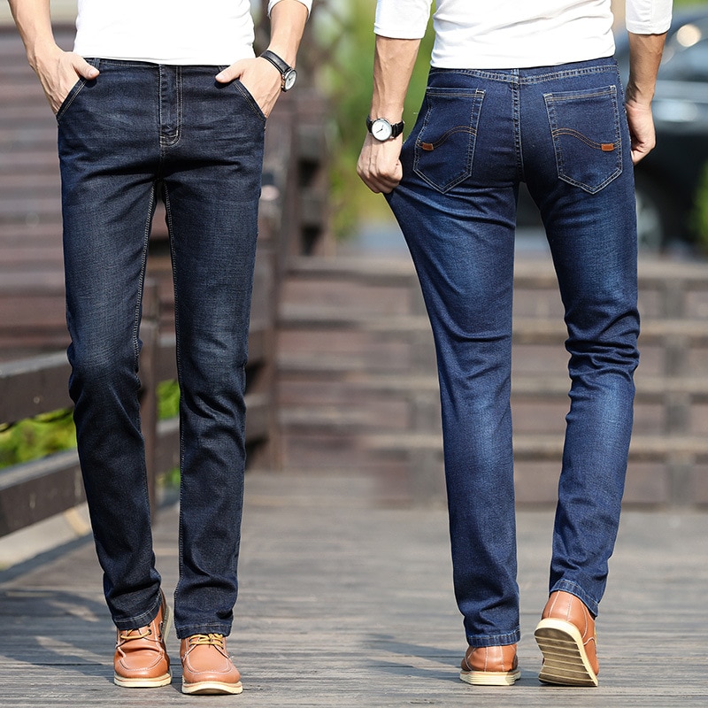 Forår efterår jeans mænd stretch denim slim jean mand sort blå jeans mærke bløde bukser mandlige bukser stor størrelse