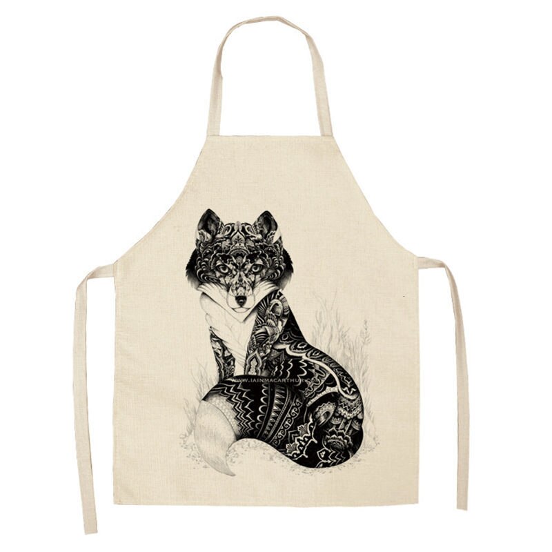 1 stuk uil hert dier keuken chef schort voor volwassenen katoenen linnen slabbetjes huishoudelijke schoonmaak schort thuis koken schorten 53*65cm: 2wq- wql 0079-8