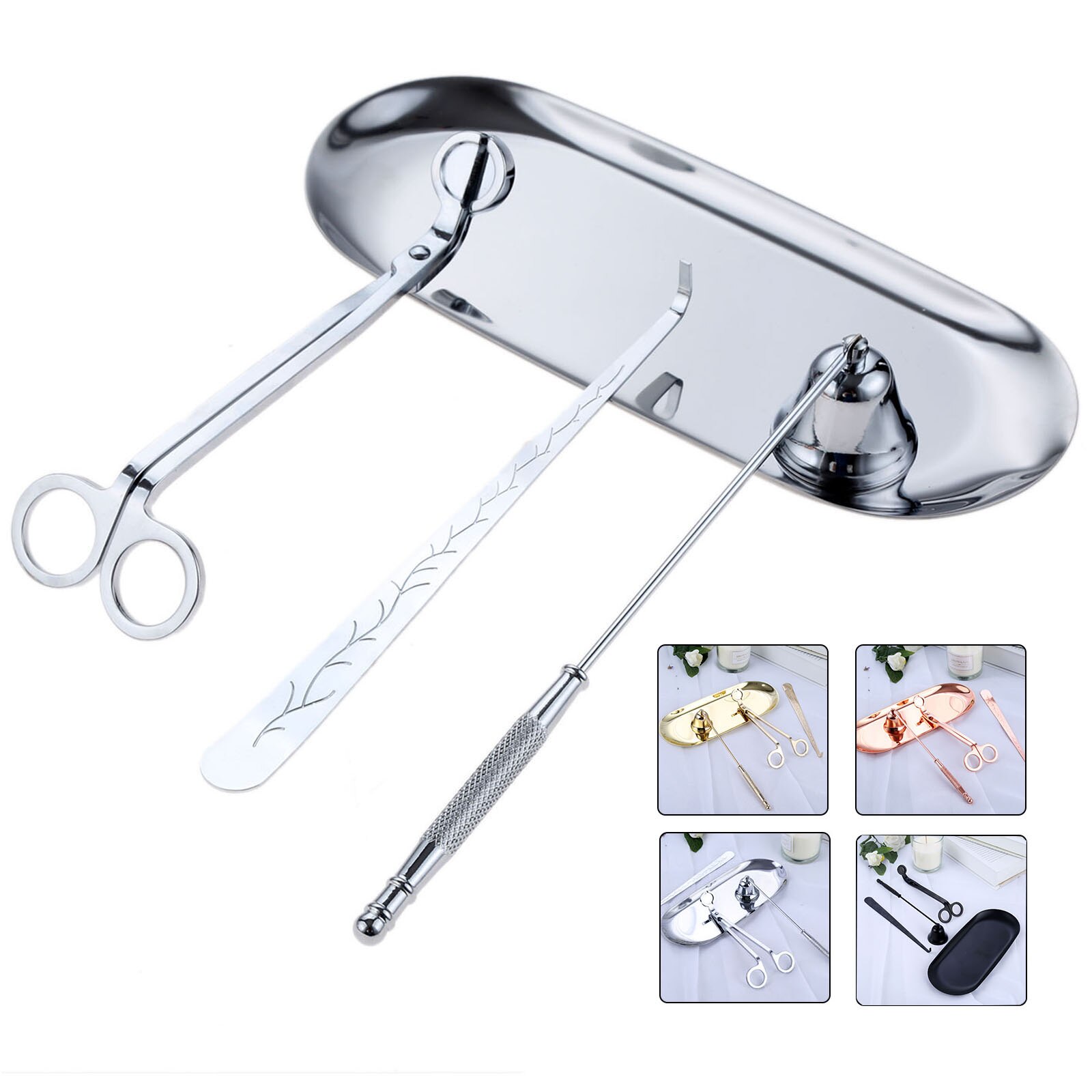 4pcs Candle Care Kit Candle Wick Trimmer Candle Wick Dipper Candle Snuffer Storage Tray Candle Scissor Home Decoration