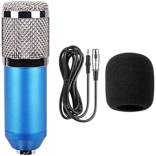 Fangtuosi BM-800 microfone condensador profissional 3.5mm com fio bm800 karaoke microfone para ktv braodcasting cantando reco: Package 1 Blue