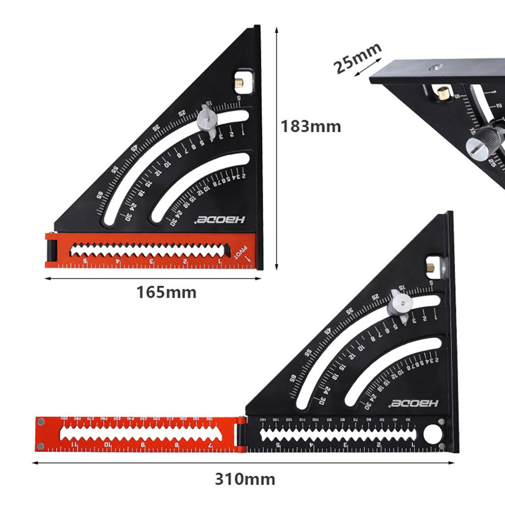 Metric Aluminum Alloy Triangle Angle Ruler Protractor Woodworking Measurement Tool 30cm Quick Read Square Layout Gauge