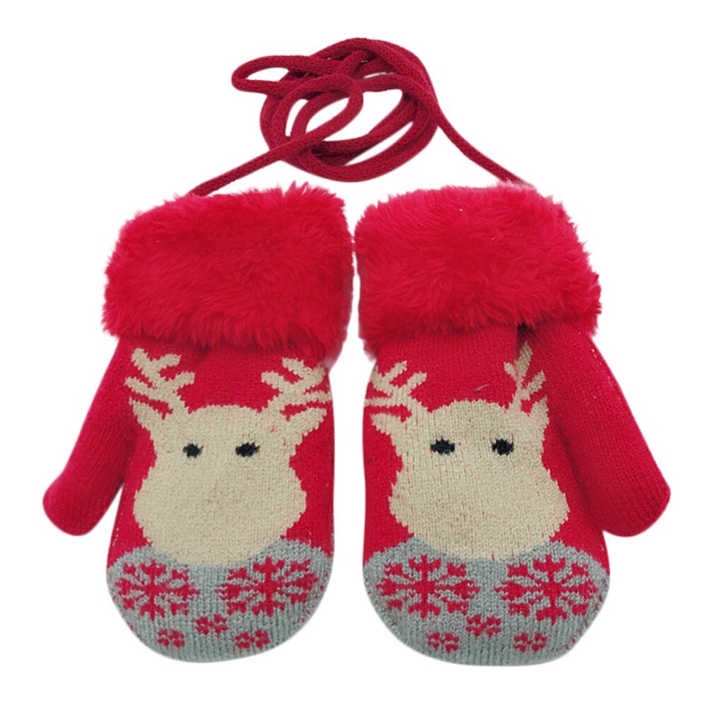 Arloneet Baby Handschoenen Katoen Cartoon Herten Print Winter Thicken Handschoenen Gebreide Meisjes Jongens Kids Hoofdbanden Opknoping Wanten Handschoenen