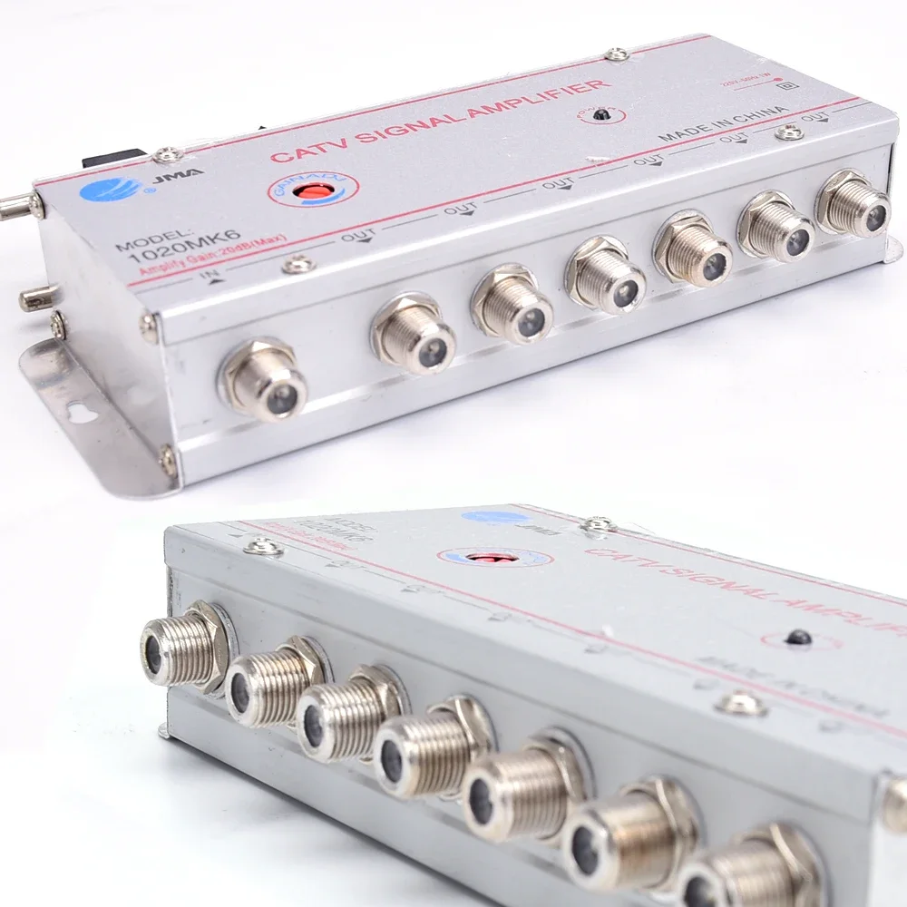 Cable TV Amplifier 1 input 6 Outputs 20dB Gain for Analogue Signals / Digital / Terrestrial DTMB / Outdoor Antenna Signals, Etc.