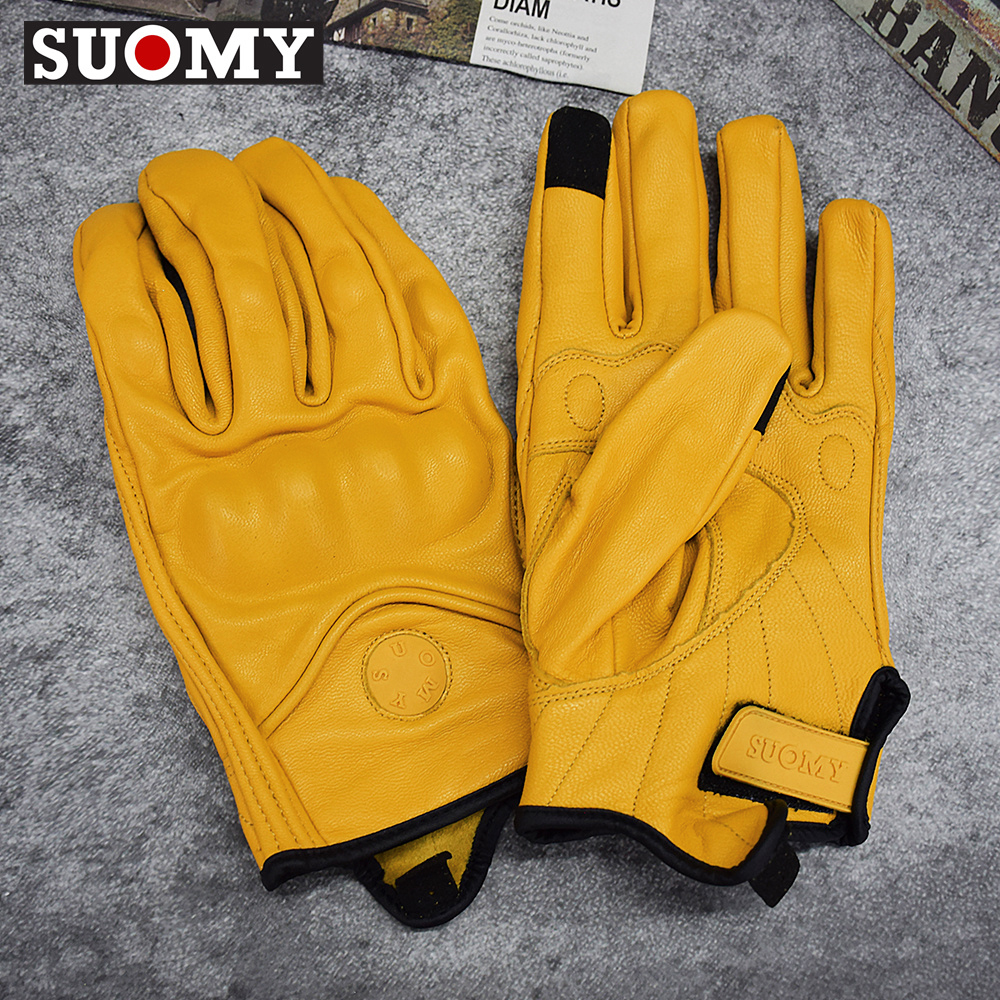 Retro Gelbe Leder Motorradhandschuhe Wasserdicht Touchscreen Racing Reiten Biker Handschuhe guantes Motocross Motorradausrüstung