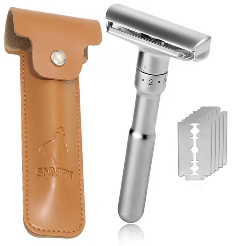 Adjustable Shaving Razor Men Double Edge Safety Razor Blades Mild to Aggressive 1-9 File Hair Removal 5 Blades suit: Product 1-3