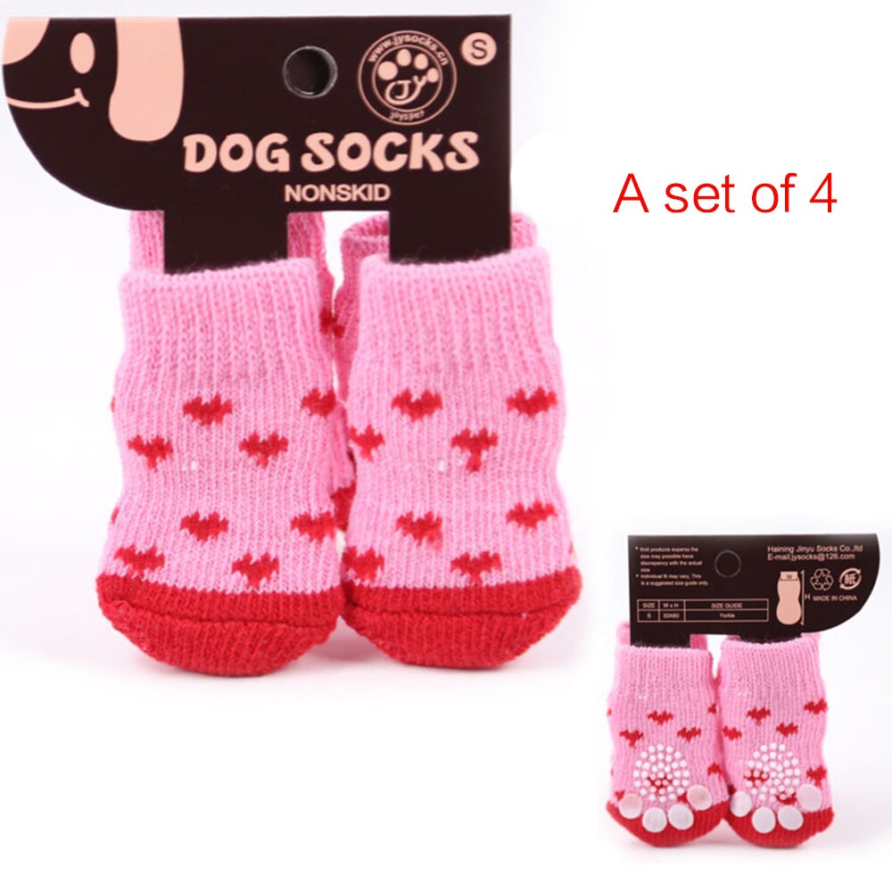 4Pcs Cute Cartoon Pet Socks Dogs Pet Knits Socks Anti Slip Skid Bottom Warm Puppy Shoes Are Soft And Breathable: D / L