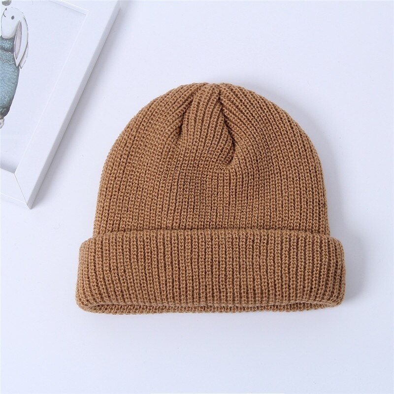 Unisex Herfst Winter Effen Kleur Watermeloen Hip Hop Gebreide Wollen Muts Cap Sneeuw Cap: Khaki
