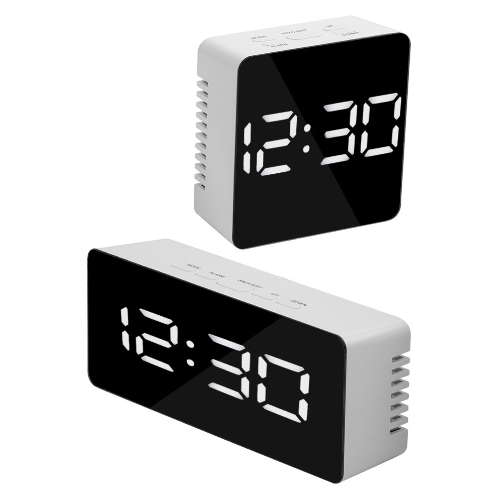 Digital LED Display Desktop Clock Thermometer Mirror Clock with Snooze Function USB & Battery Operated Desk Table Alarm Clocks